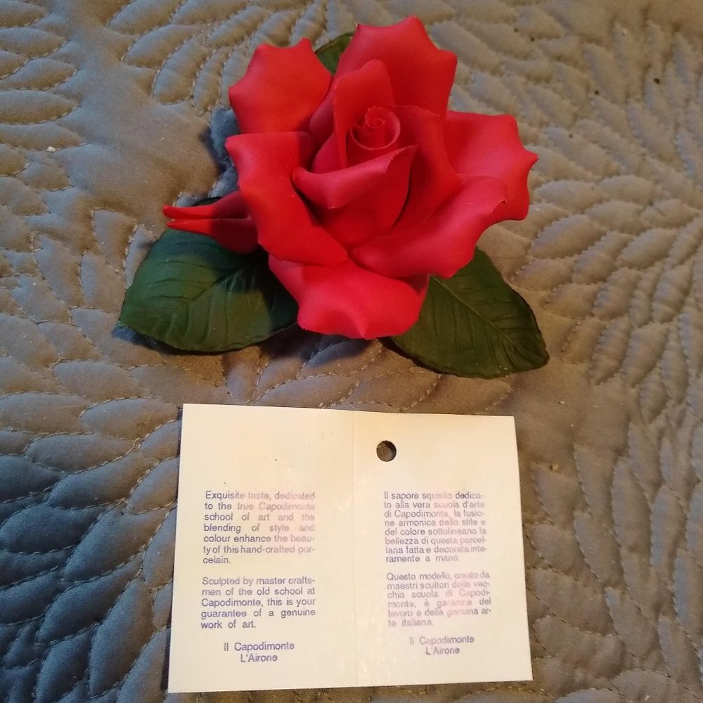 Vintage 60s Italian genuine Capodimonte Porcelain Flower, Rose NWT